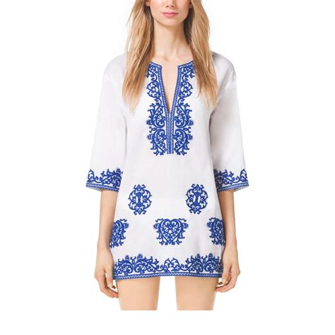 Michael Kors Ombré Embroidered Linen Tunic Dress